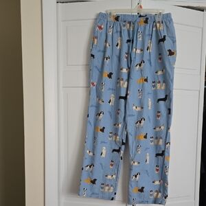 L.L. Bean Light Blue Flannel Pajama Pants with Dog Print Size Medium